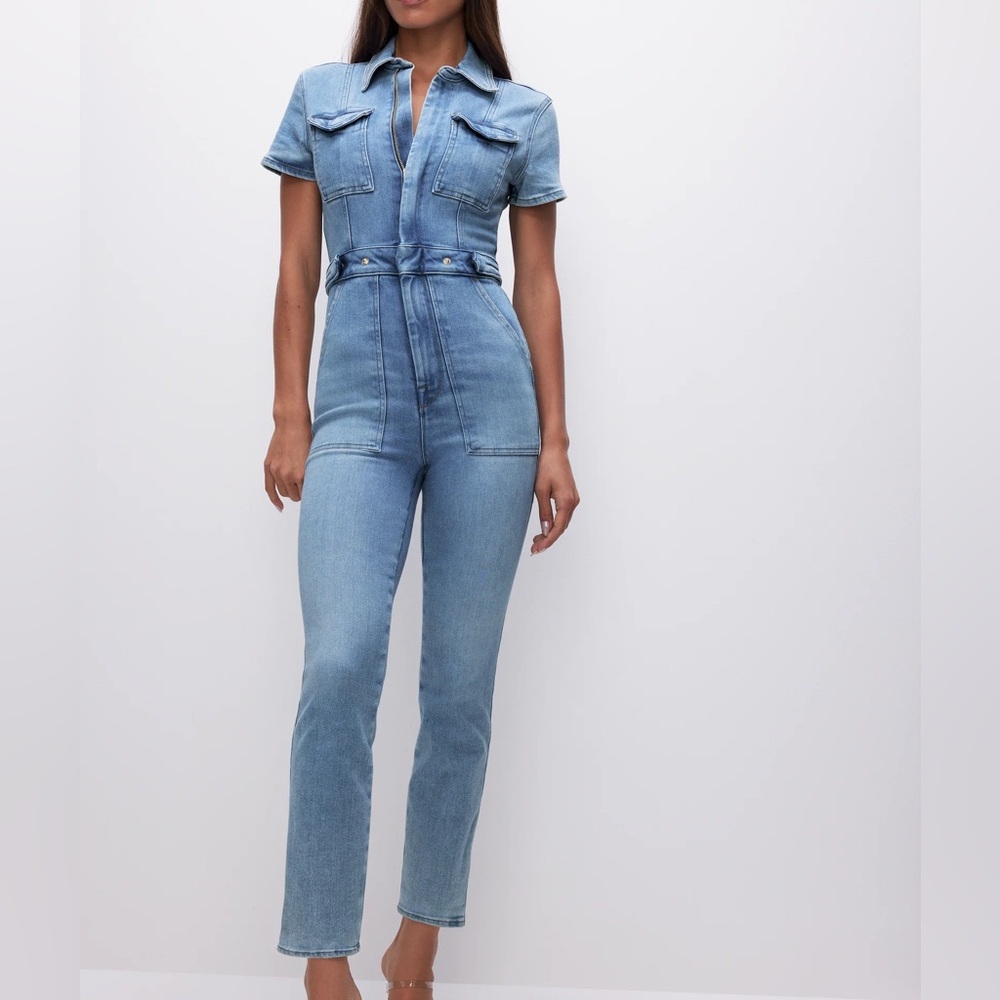 Good American Light Blue Denim Jumpsuit